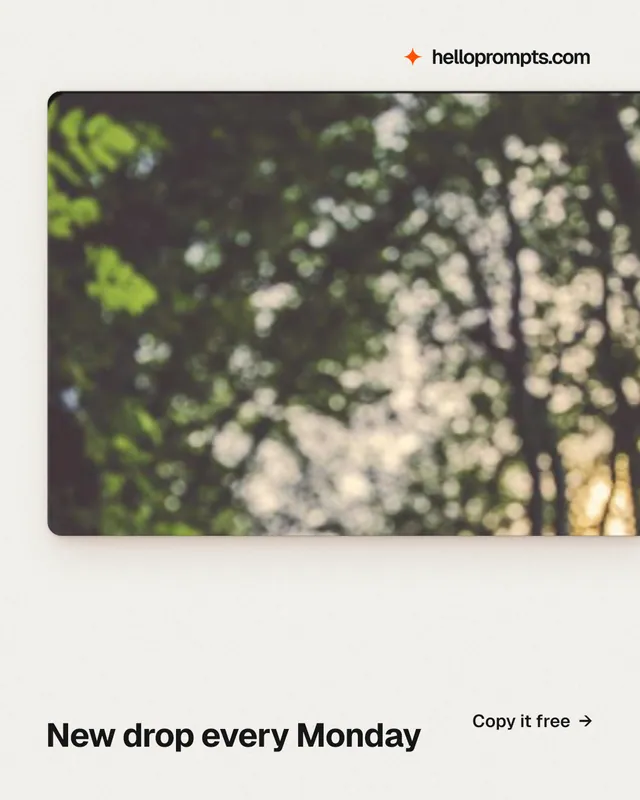 Instagram portrait post for HelloPrompts: "New drop every Monday". Swiss style, image led layout, light palette in white, grey, orange.