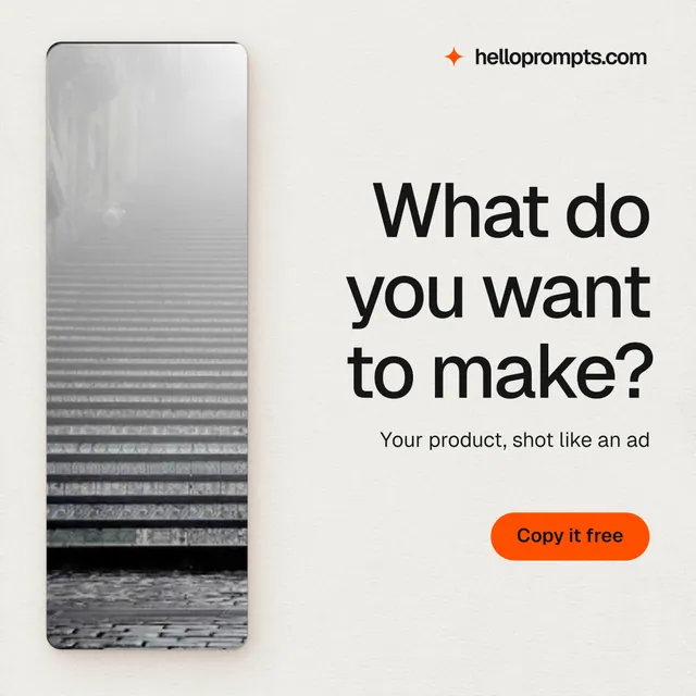 Instagram post for HelloPrompts: "What do you want to make?" Data card style, right layout, light palette in white, grey.