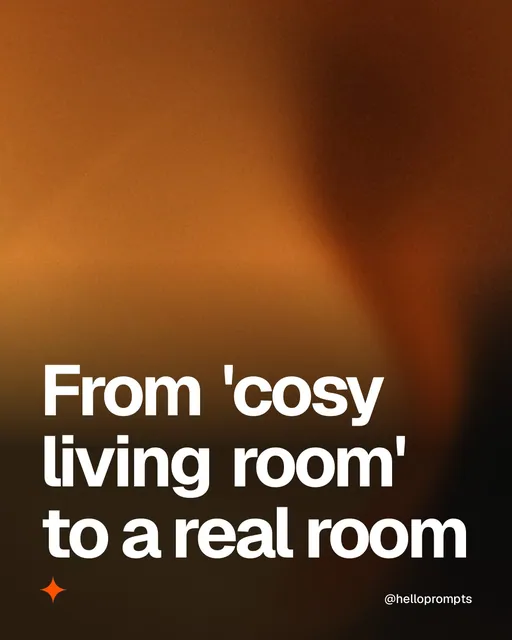 Video for HelloPrompts: "From 'cosy living room' to a real room". Shader loop, 6.0 s, dark palette.