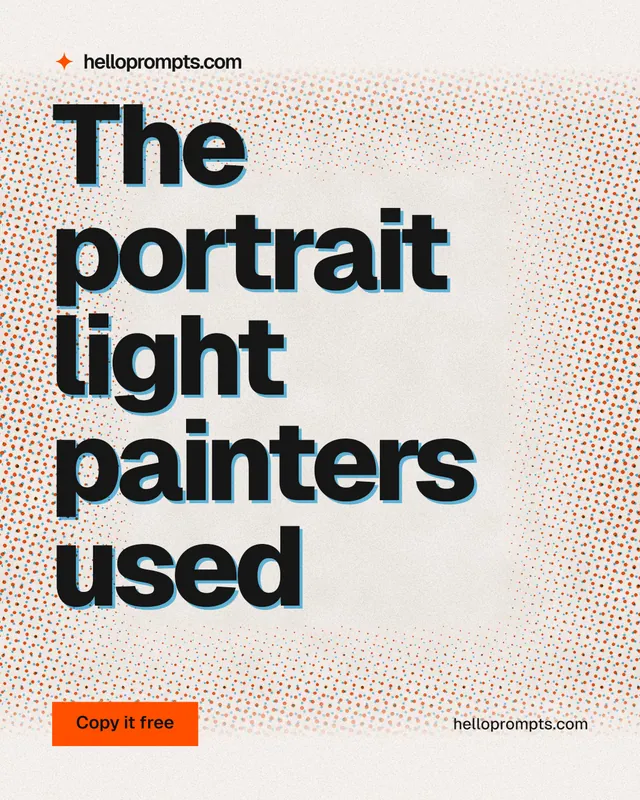 Instagram portrait post for HelloPrompts: "The portrait light painters used". Retro print style, poster layout, light palette in orange, grey, white.