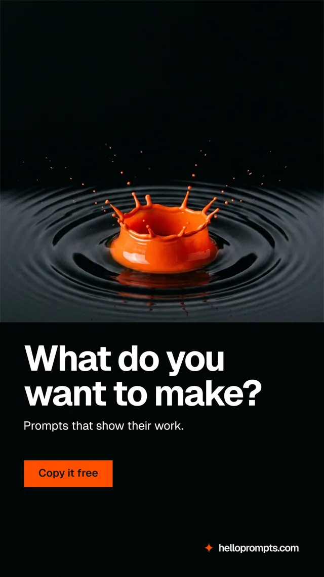 Instagram story for HelloPrompts: "What do you want to make?" Swiss style, bottom layout, dark palette in black, grey.