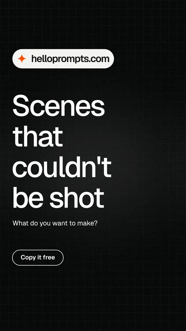 Instagram story for HelloPrompts: "Scenes that couldn't be shot". Phosphor atlas style, announce layout, dark palette in black, grey.