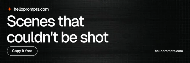 X header for HelloPrompts: "Scenes that couldn't be shot". Phosphor atlas style, poster layout, dark palette in black, grey.