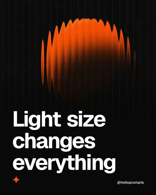 Video for HelloPrompts: "Light size changes everything". Shader loop, 6.0 s, dark palette.