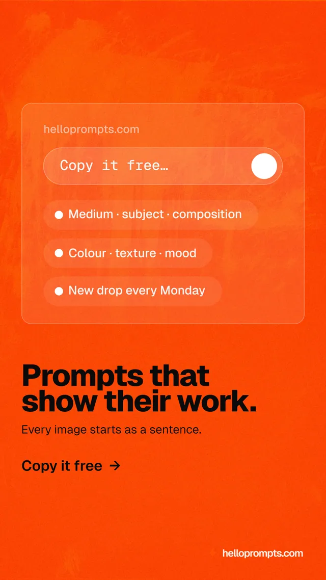 Instagram story for HelloPrompts: "Prompts that show their work." Turn card style, bottom layout, light palette in orange.