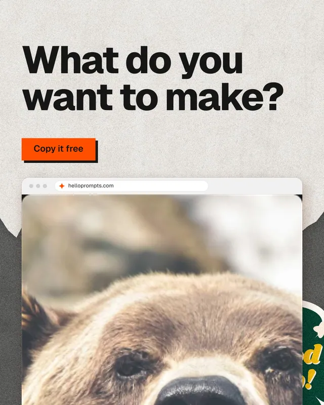 Instagram portrait post for HelloPrompts: "What do you want to make?" Paper trio style, browser layout, light palette in white, orange, grey.