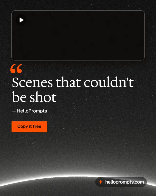 Instagram portrait post for HelloPrompts: "Scenes that couldn't be shot". Swiss style, quote layout, dark palette in black, grey.