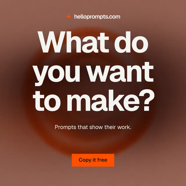 Instagram post for HelloPrompts: "What do you want to make?" Swiss style, centred layout, dark palette in red, grey.