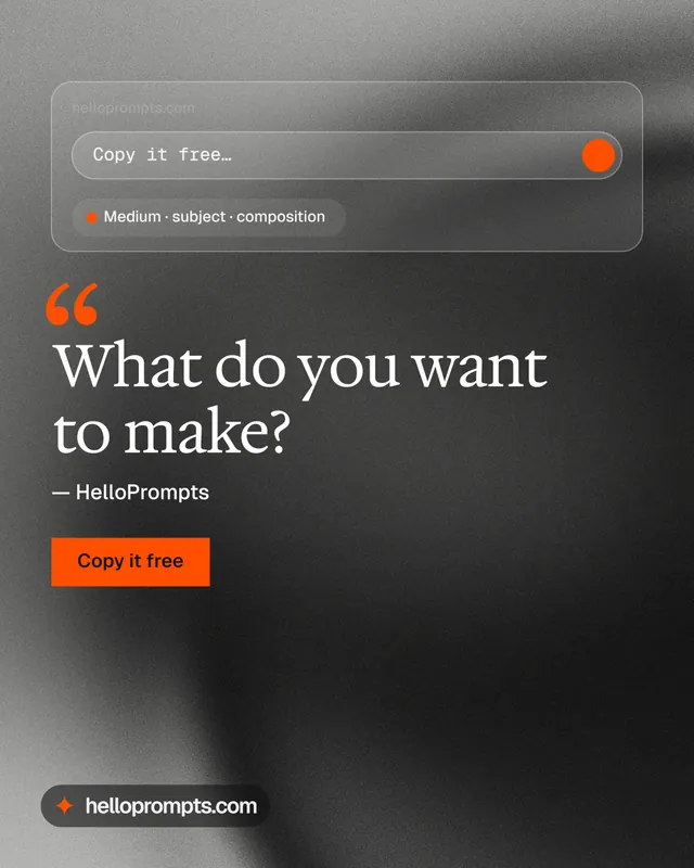 Instagram portrait post for HelloPrompts: "What do you want to make?" Swiss style, quote layout, dark palette in black, grey.