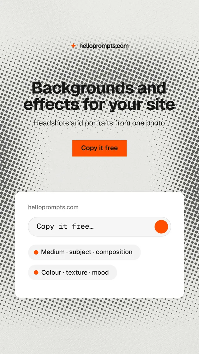 Instagram story for HelloPrompts: "Backgrounds and effects for your site". Swiss style, centred layout, light palette in white, grey.