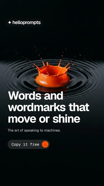 Video for HelloPrompts: "Words and wordmarks that move or shine". Doc motion loop, 7.0 s, dark palette.