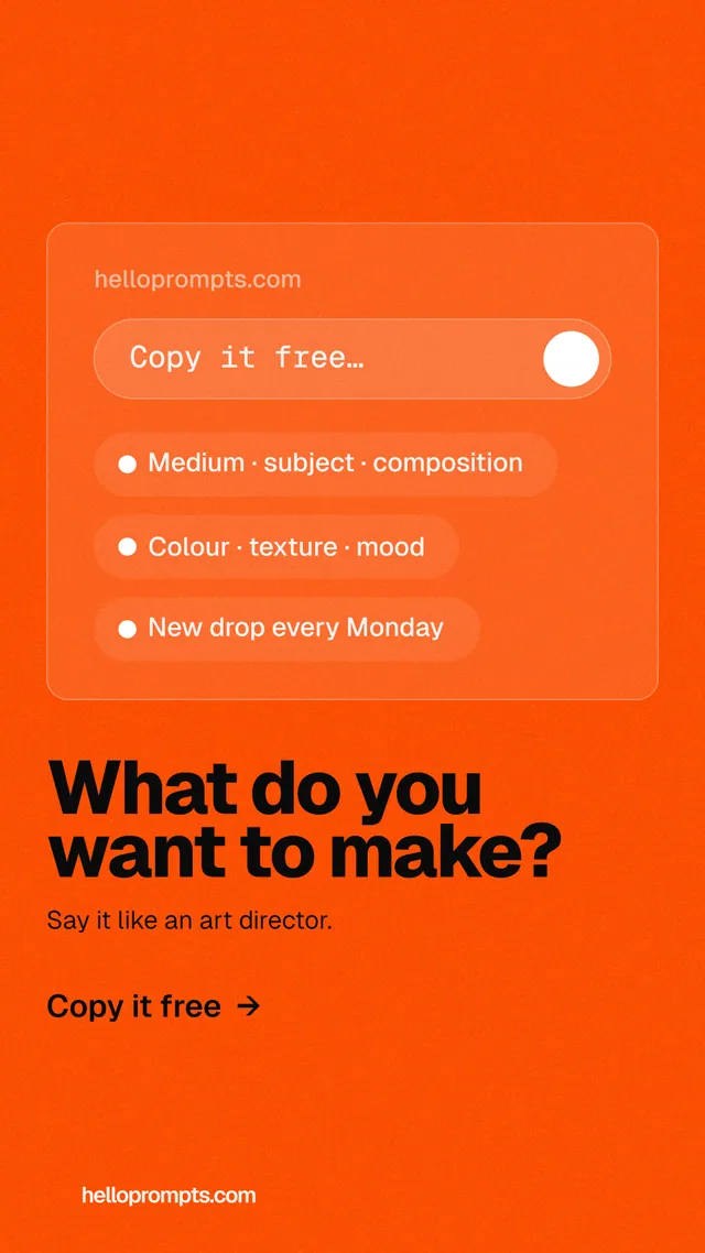 Instagram story for HelloPrompts: "What do you want to make?" Turn card style, bottom layout, light palette in orange.