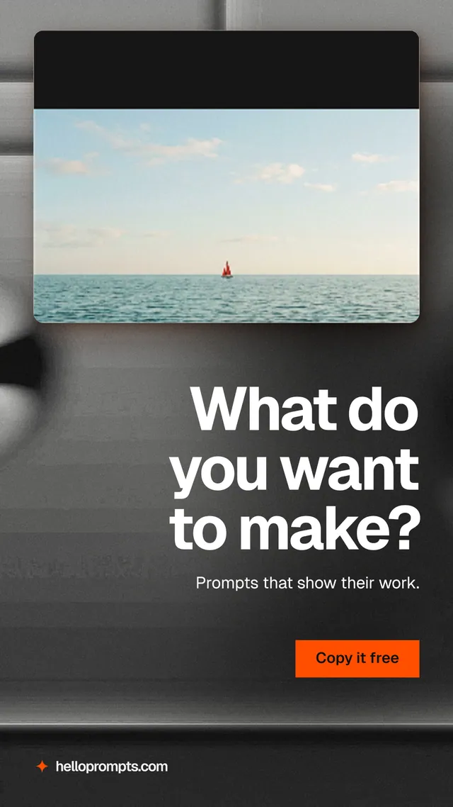 Instagram story for HelloPrompts: "What do you want to make?" Swiss style, right layout, dark palette in black, grey, white.