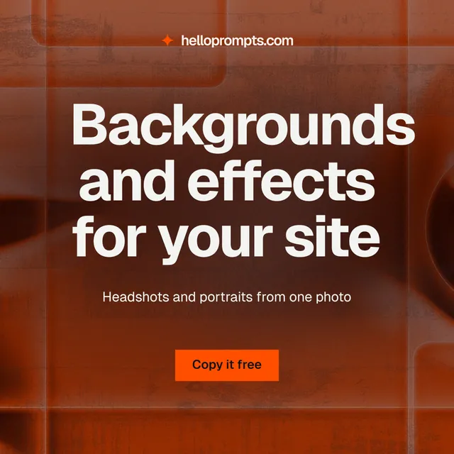 Instagram post for HelloPrompts: "Backgrounds and effects for your site". Swiss style, centred layout, dark palette in orange, red, grey.