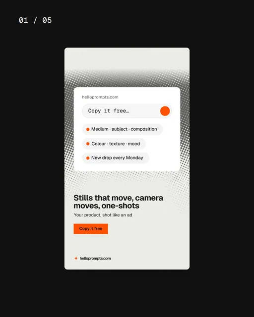 Video for HelloPrompts. Ad flipbook, 7.5 s, dark palette.