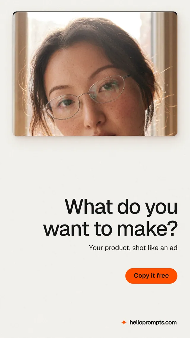 Instagram story for HelloPrompts: "What do you want to make?" Data card style, right layout, light palette in white, brown, orange.