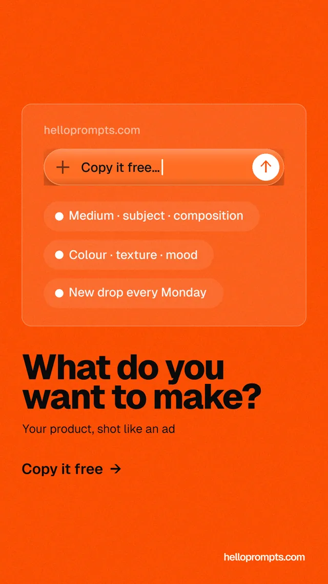 Instagram story for HelloPrompts: "What do you want to make?" Turn card style, bottom layout, light palette in orange.