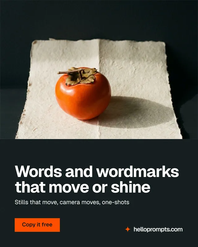 Instagram portrait post for HelloPrompts: "Words and wordmarks that move or shine". Swiss style, bottom layout, dark palette in black, yellow, grey.