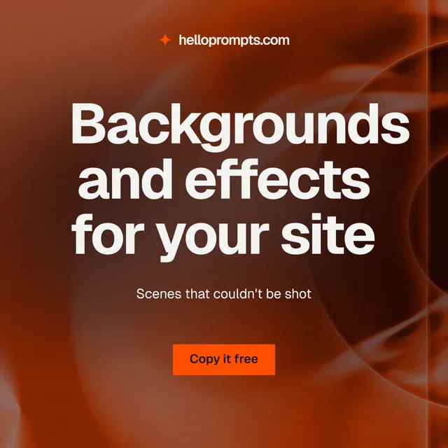 Instagram post for HelloPrompts: "Backgrounds and effects for your site". Swiss style, centred layout, dark palette in red, orange, grey.