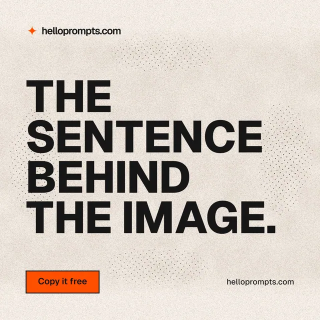 Instagram post for HelloPrompts: "The sentence behind the image." Ink sticker style, poster layout, light palette in orange, grey.