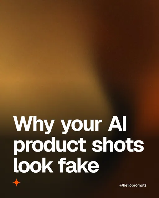 Video for HelloPrompts: "Why your AI product shots look fake". Shader loop, 6.0 s, dark palette.