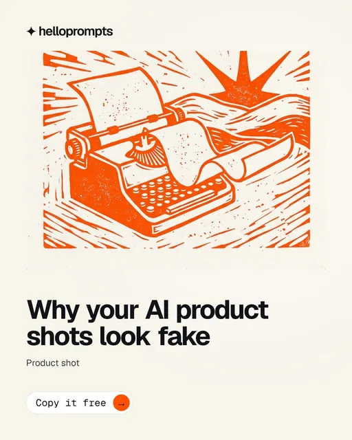 Video for HelloPrompts: "Why your AI product shots look fake". Doc motion loop, 7.0 s, light palette.