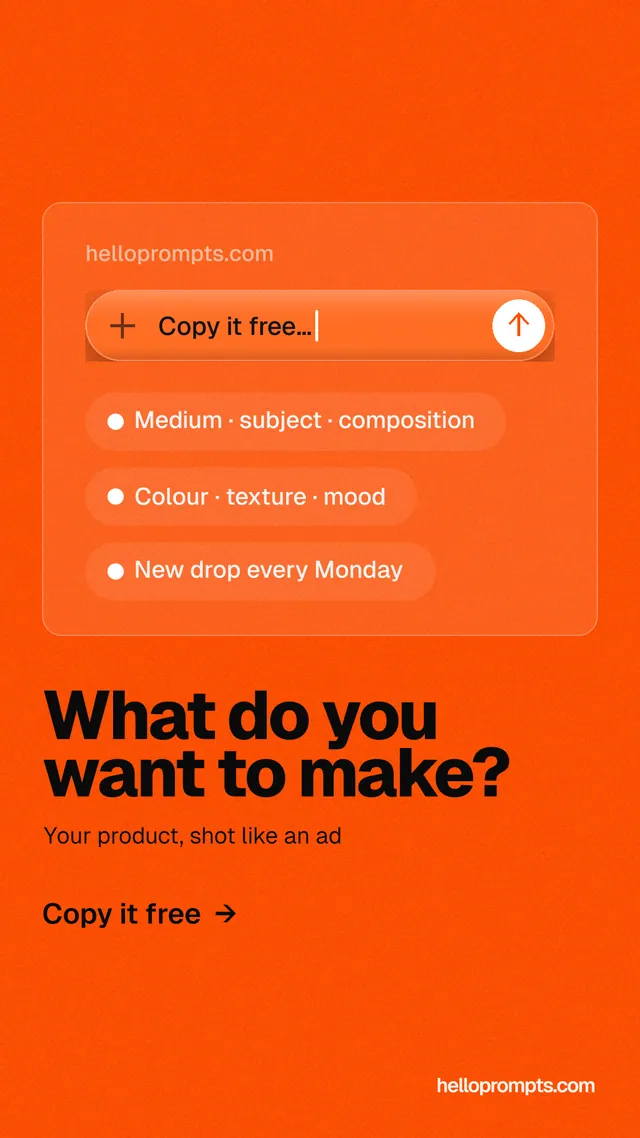 Instagram story for HelloPrompts: "What do you want to make?" Turn card style, bottom layout, light palette in orange.