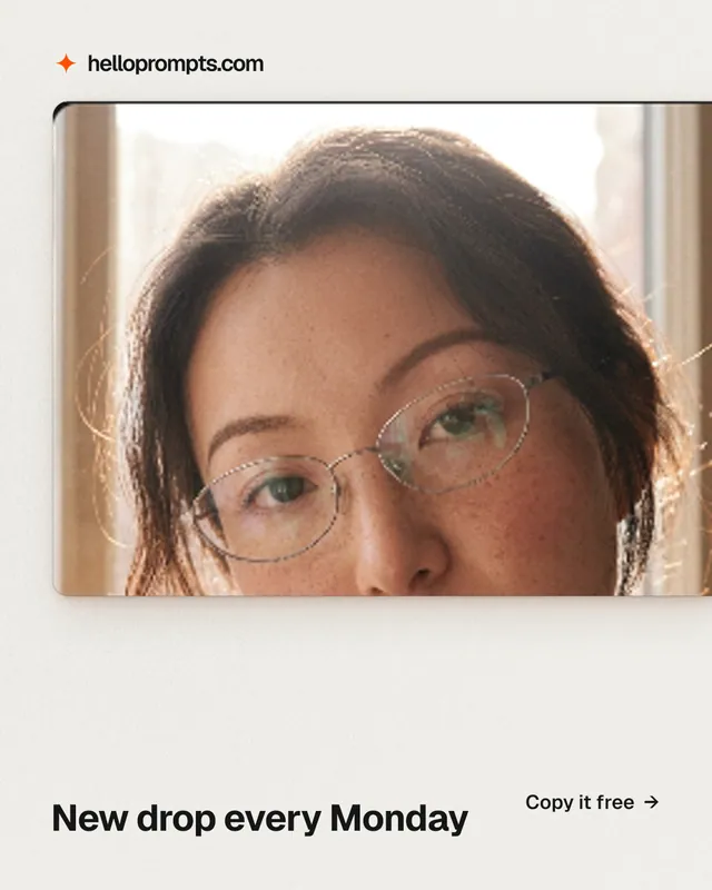 Instagram portrait post for HelloPrompts: "New drop every Monday". Swiss style, image led layout, light palette in white, orange.