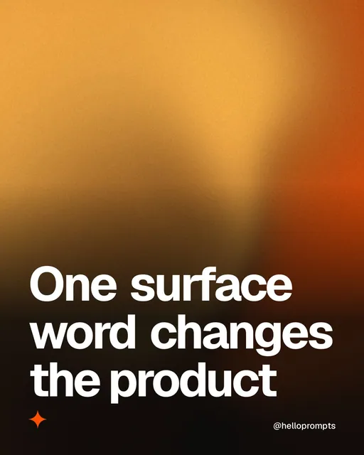 Video for HelloPrompts: "One surface word changes the product". Shader loop, 6.0 s, dark palette.