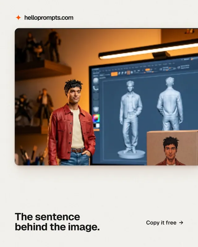 Instagram portrait post for HelloPrompts: "The sentence behind the image." Swiss style, image led layout, light palette in white, grey, red.