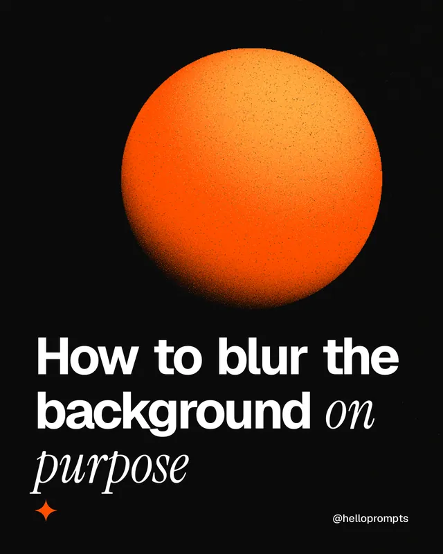 Instagram portrait post for HelloPrompts: "How to blur the background on purpose". Auto 4x5 style, technique:shader field layout, dark palette in black, brown.