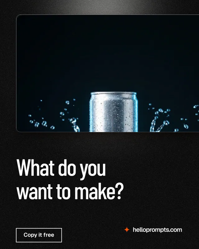 Instagram portrait post for HelloPrompts: "What do you want to make?" Dark deco style, bottom layout, dark palette in black, grey.