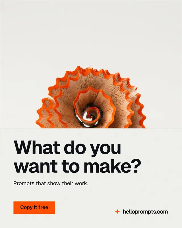 Instagram portrait post for HelloPrompts: "What do you want to make?" Swiss style, bottom layout, light palette in white, brown.