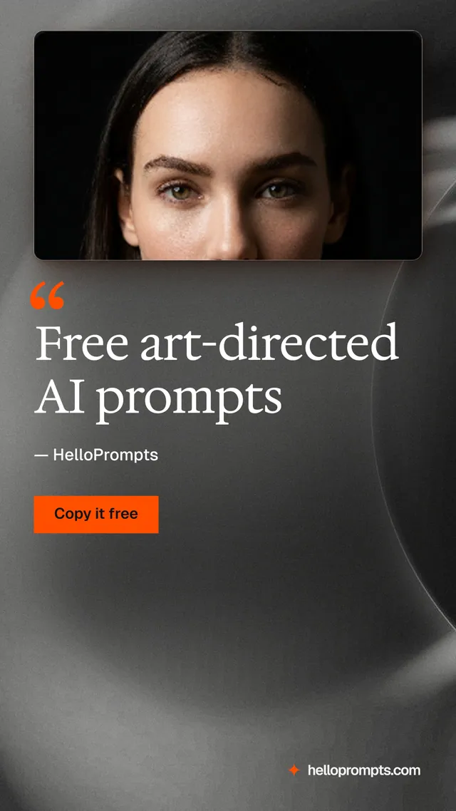 Instagram story for HelloPrompts: "Free art-directed AI prompts". Swiss style, quote layout, dark palette in black, grey.