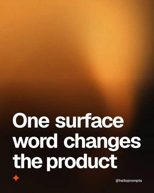 Video for HelloPrompts: "One surface word changes the product". Shader loop, 6.0 s, dark palette.