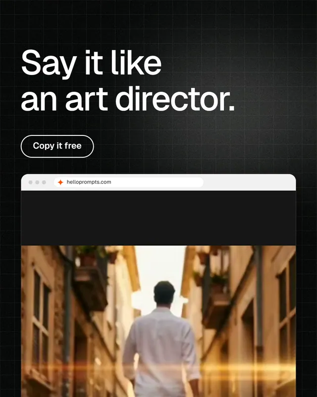 Instagram portrait post for HelloPrompts: "Say it like an art director." Phosphor atlas style, browser layout, dark palette in orange, black.