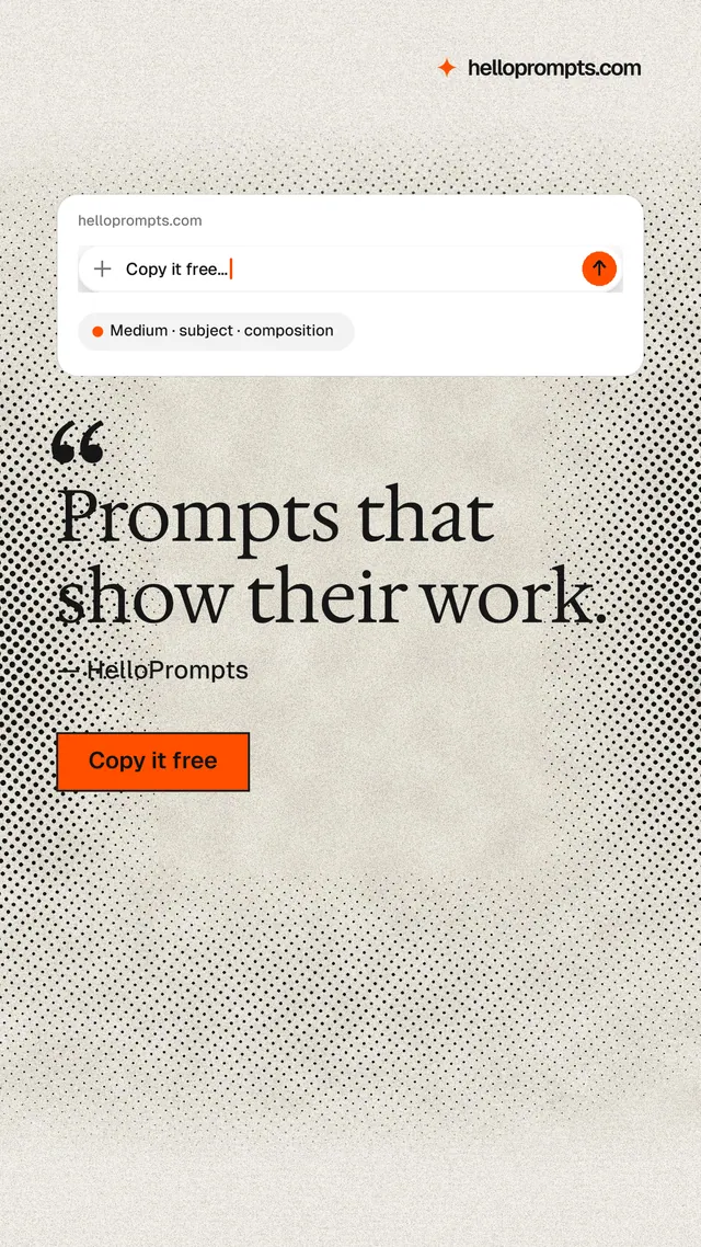 Instagram story for HelloPrompts: "Prompts that show their work." Ink sticker style, quote layout, light palette in white, yellow, grey.