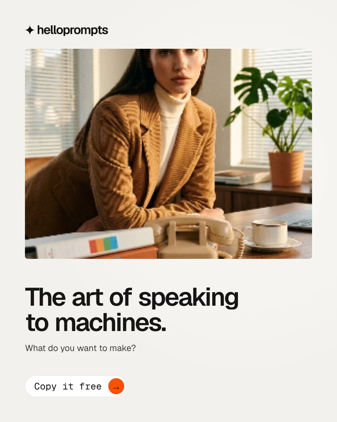 Video for HelloPrompts: "The art of speaking to machines.". Doc motion loop, 8.0 s, light palette.