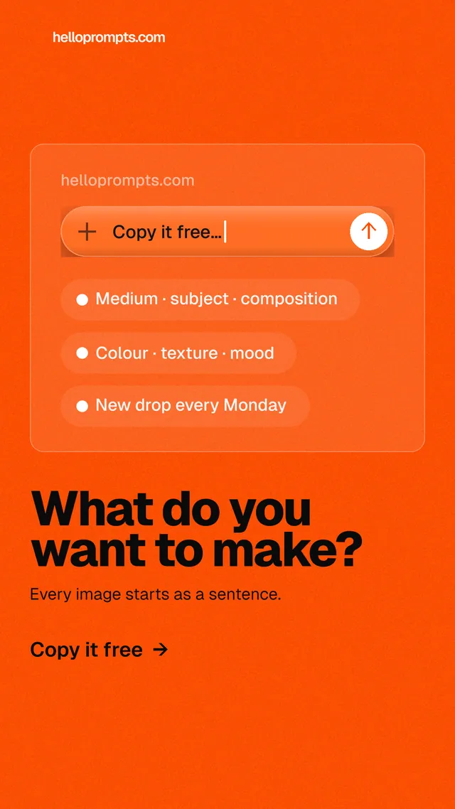 Instagram story for HelloPrompts: "What do you want to make?" Turn card style, bottom layout, light palette in orange.