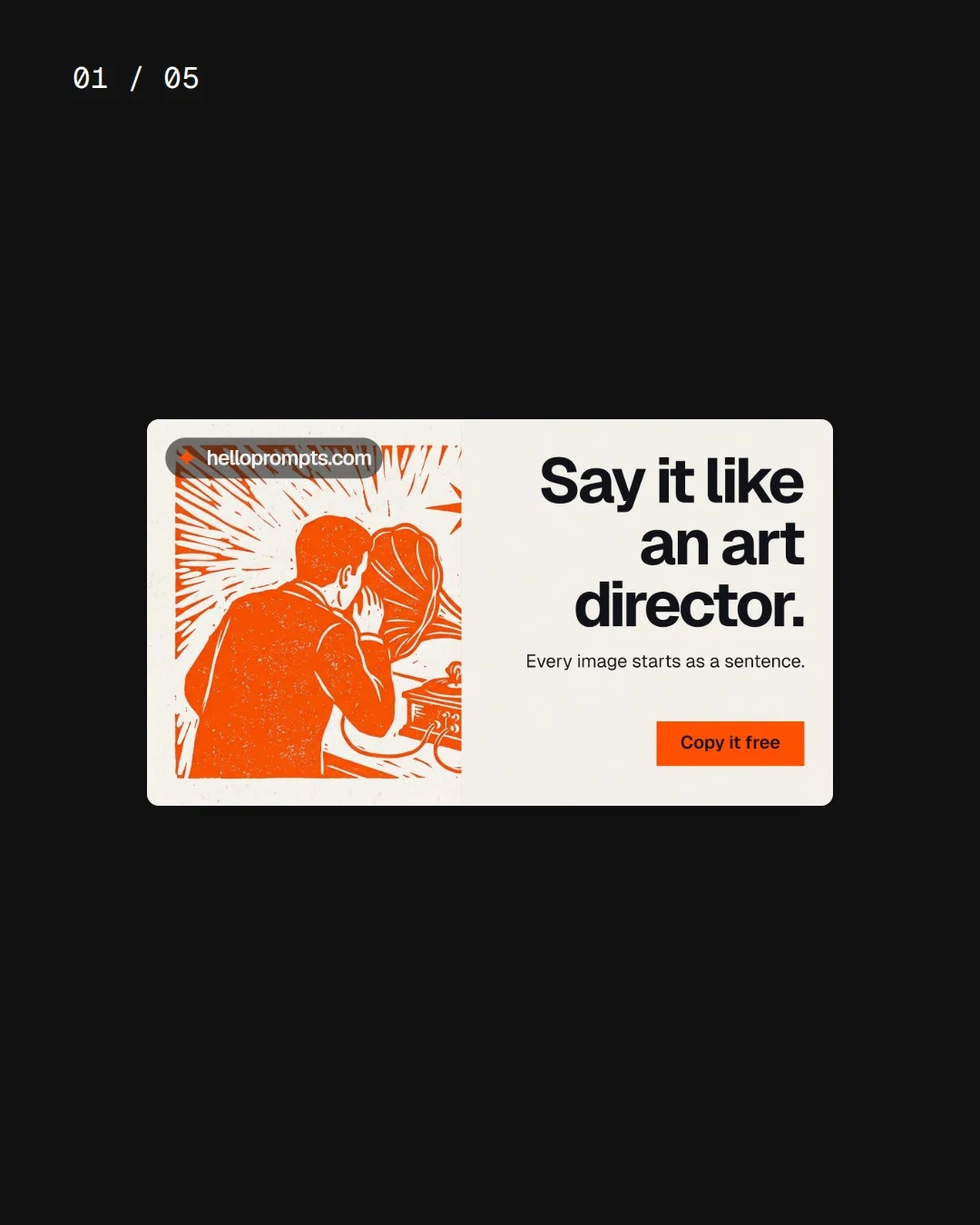 Video for HelloPrompts. Ad flipbook, 7.5 s, dark palette.