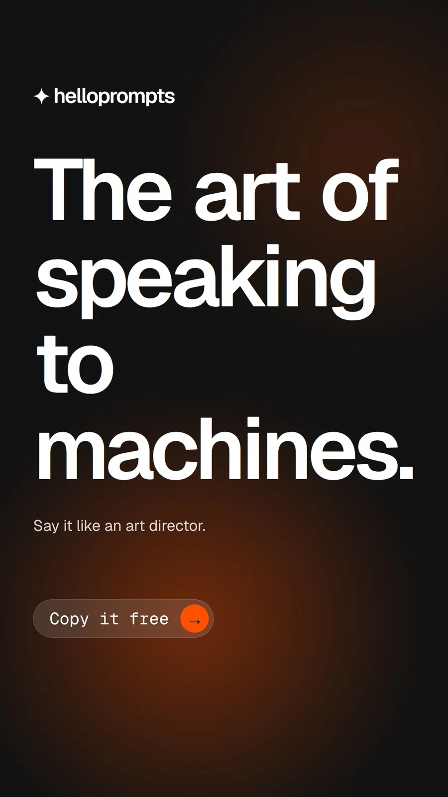 Video for HelloPrompts: "The art of speaking to machines.". Doc motion loop, 6.0 s, dark palette.
