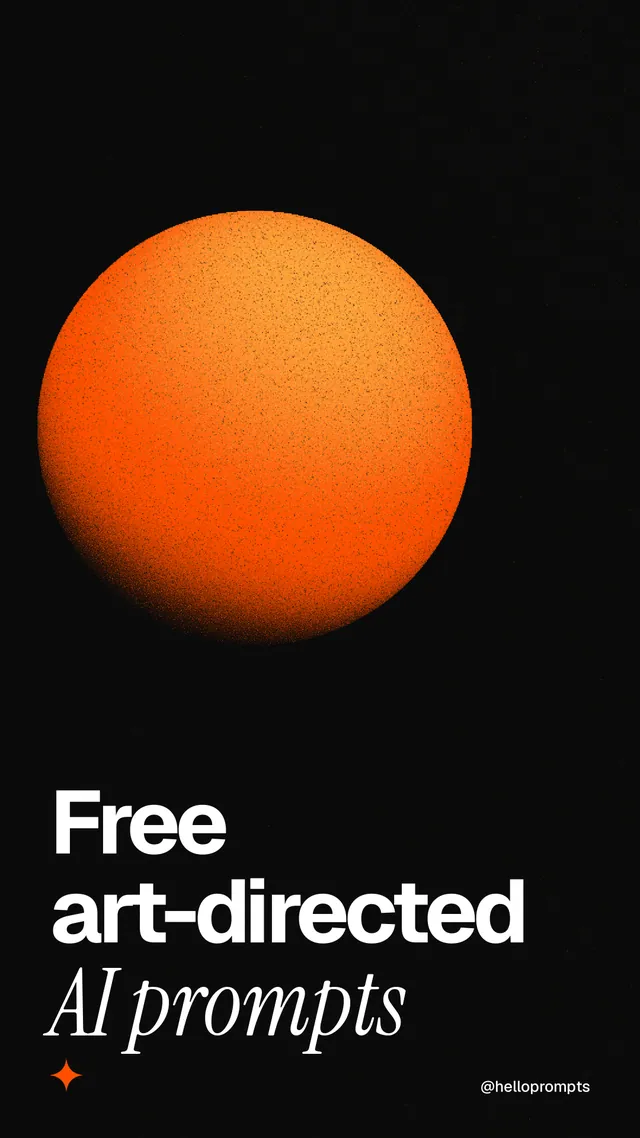 Instagram story for HelloPrompts: "Free art-directed AI prompts". Auto 9x16 style, technique:shader field layout, dark palette in black, brown.