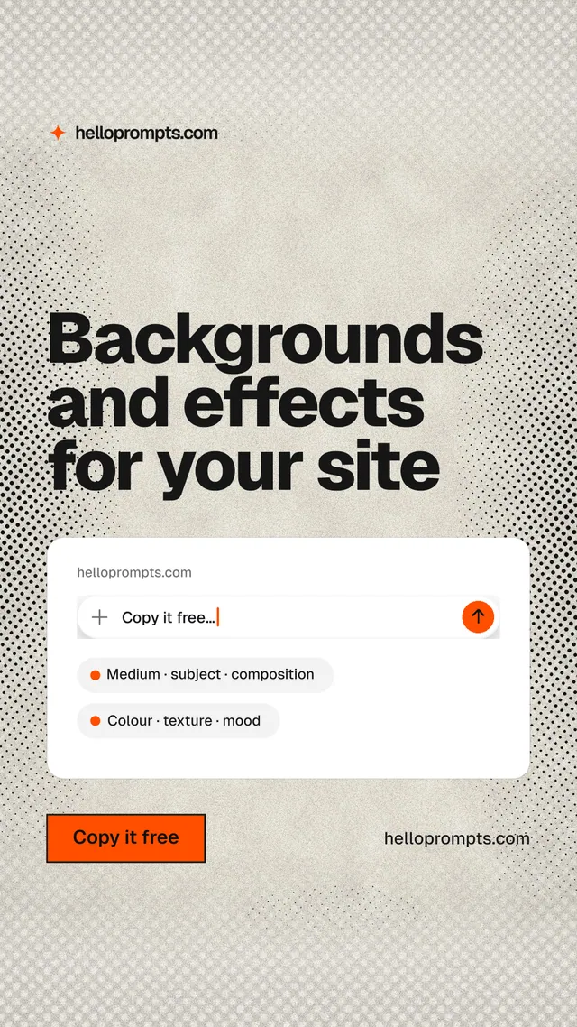 Instagram story for HelloPrompts: "Backgrounds and effects for your site". Ink sticker style, poster layout, light palette in white, grey.