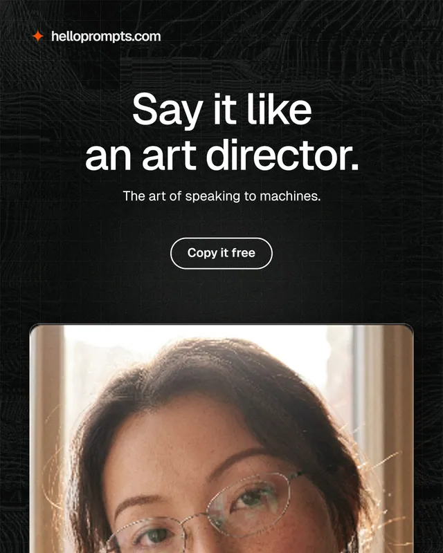 Instagram portrait post for HelloPrompts: "Say it like an art director." Phosphor atlas style, centred layout, dark palette in black, orange, grey.