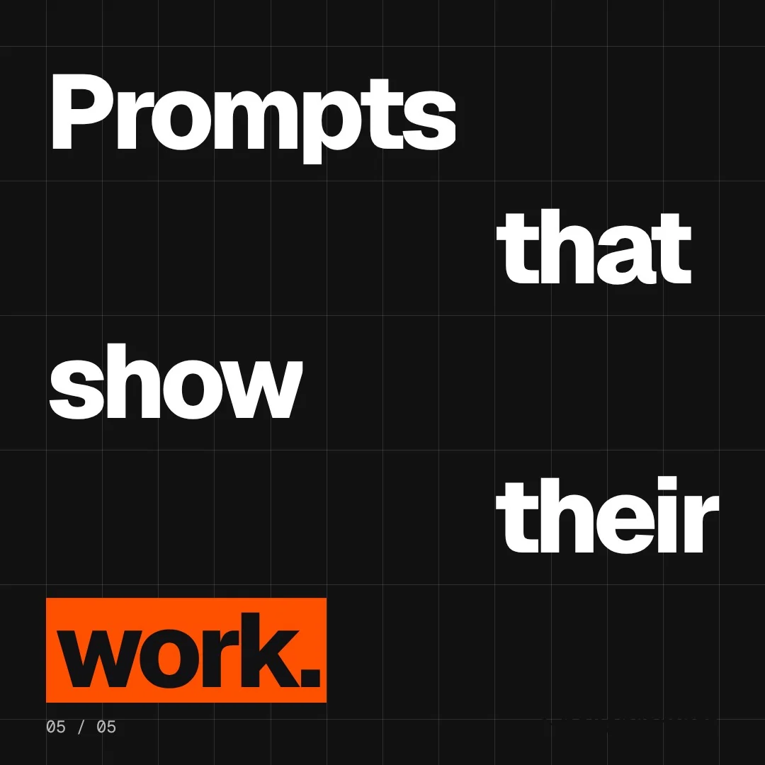 Video for HelloPrompts: "Prompts that show their work.". Kinetic type grid, 6.0 s, dark palette.