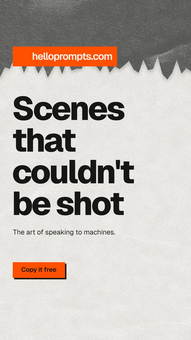 Instagram story for HelloPrompts: "Scenes that couldn't be shot". Paper trio style, announce layout, light palette in white, orange, grey.