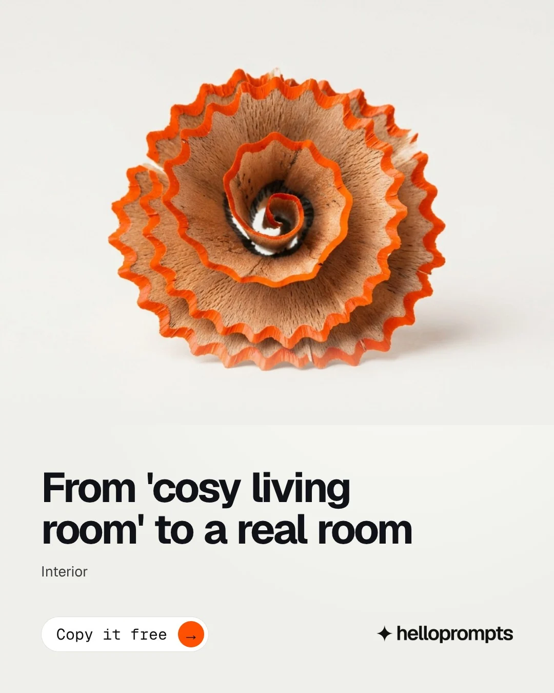 Video for HelloPrompts: "From 'cosy living room' to a real room". Doc motion loop, 6.0 s, light palette.