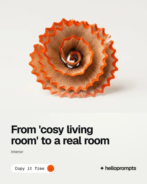 Video for HelloPrompts: "From 'cosy living room' to a real room". Doc motion loop, 6.0 s, light palette.