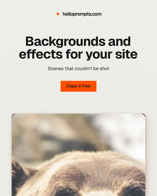 Instagram portrait post for HelloPrompts: "Backgrounds and effects for your site". Swiss style, centred layout, light palette in white, grey, orange.