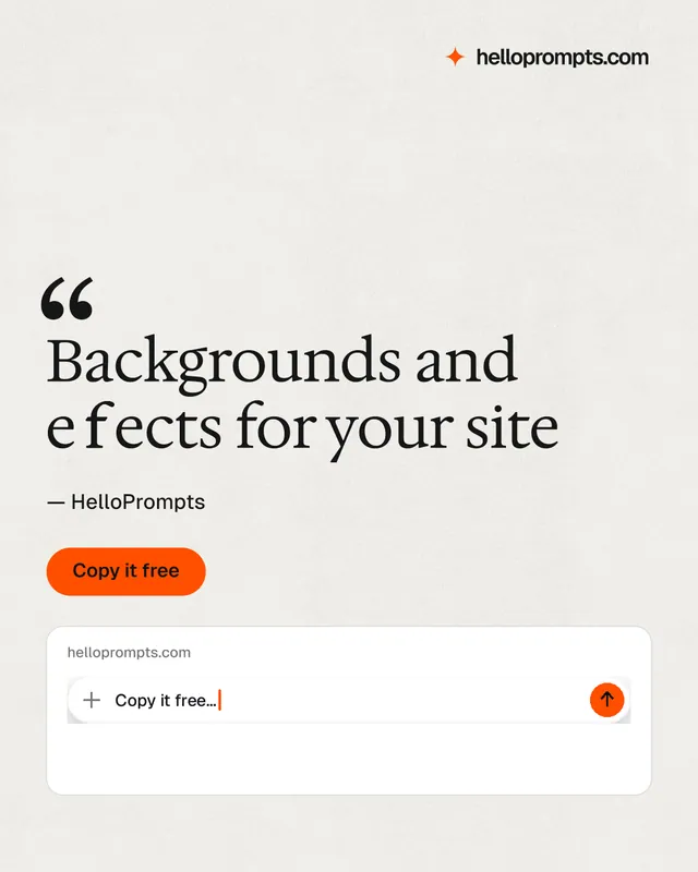 Instagram portrait post for HelloPrompts: "Backgrounds and effects for your site". Data card style, quote layout, light palette in white, orange.
